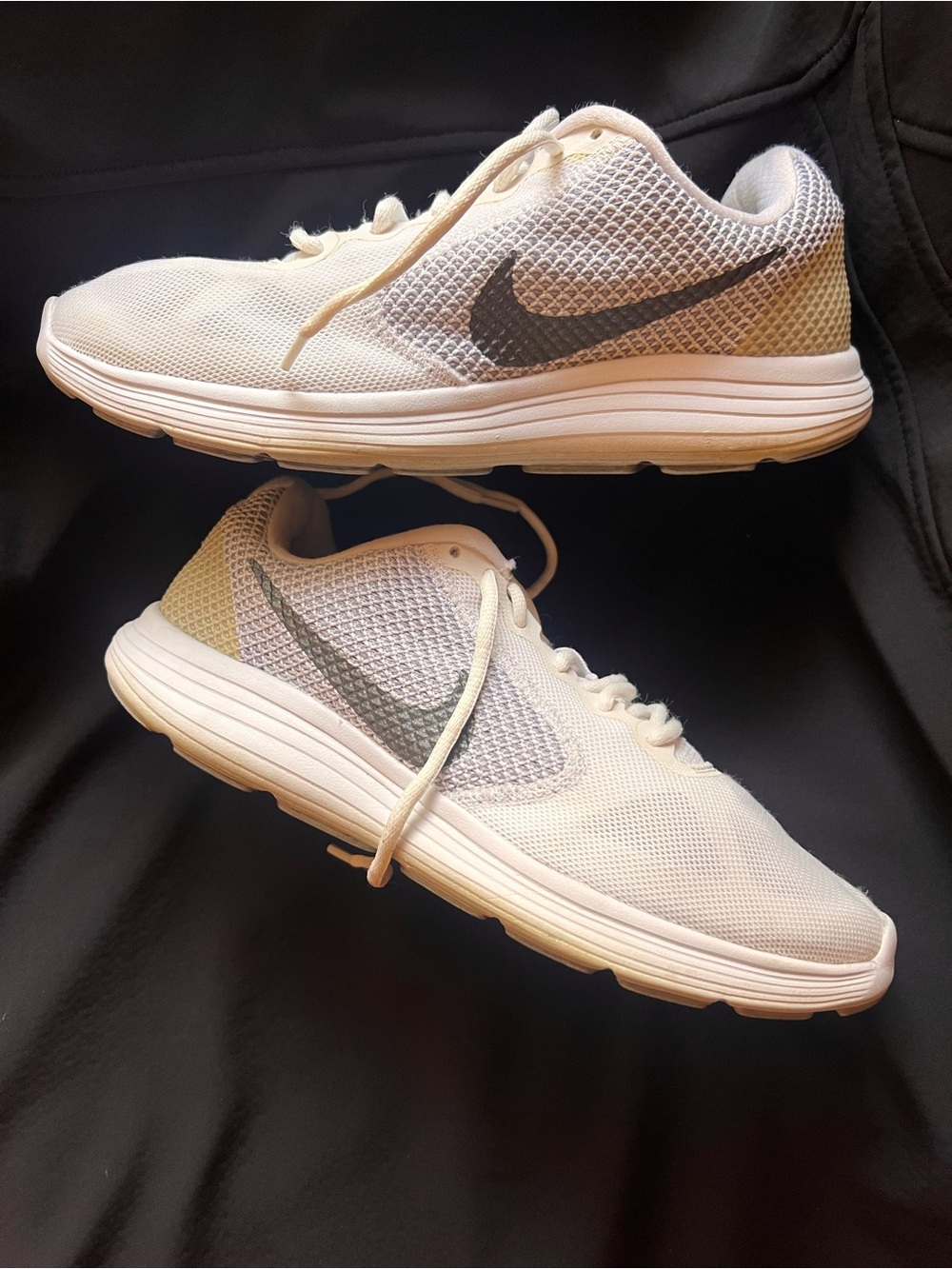 Nike Revolution 3 white Cream and Black Mesh Running Sneakers
